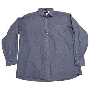 Tommy Hilfiger Men Large 17 Blue Check Button Up Shirt Regular Fit Long Sleeve
